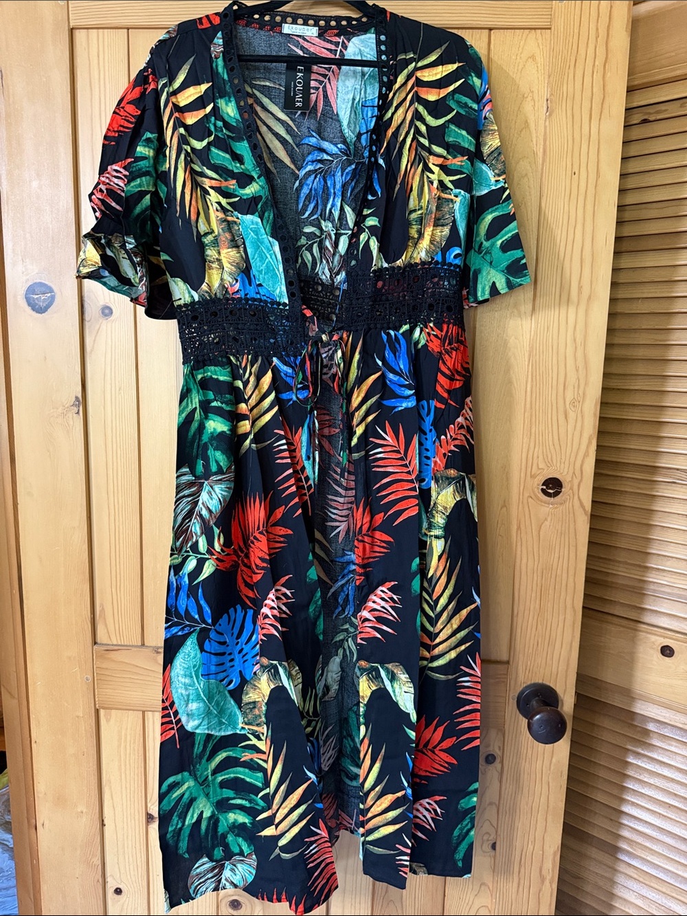 boho tropical lace-trim maxi kimono.